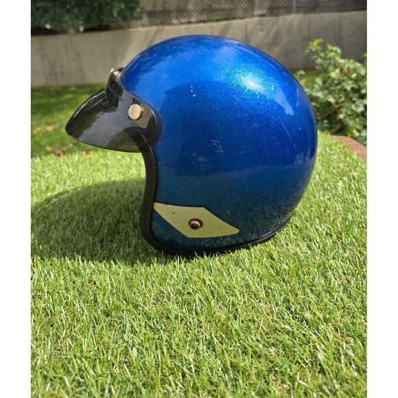 Vintage Blue Metallic Flake Motorcycle Helmet Size Medium With Visor 6 7/8-7 1/8 - Picture 1 of 14